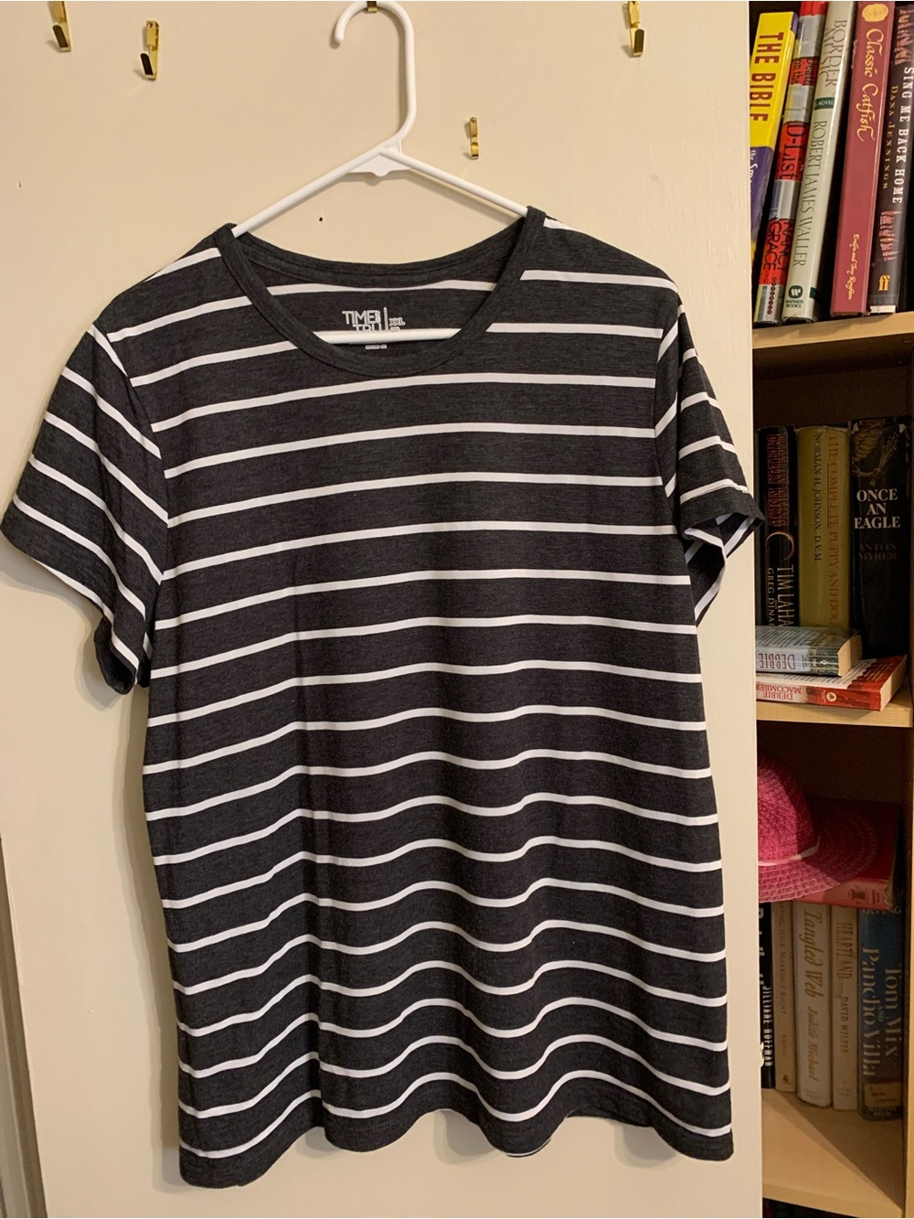 Time and Tru Black and White Striped Short Sleeve Crew Tee